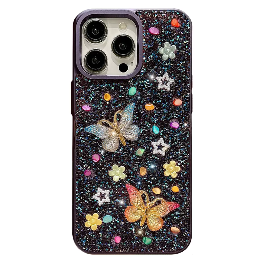 iPhone 16 Butterfly and Diamond Bling Case Dark Purple